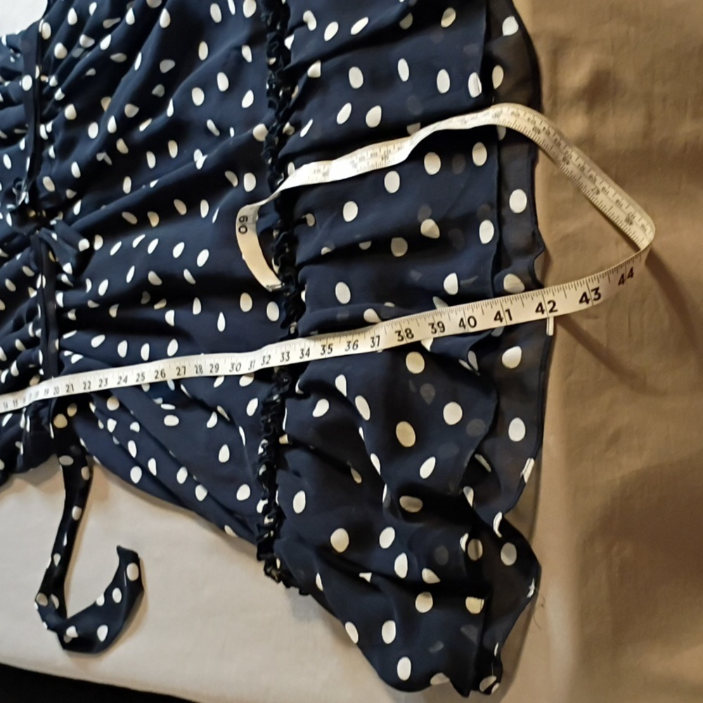 dressbarn Flapper Style Waist Navy Polka Dot Midi Dress - Picture 12 of 12